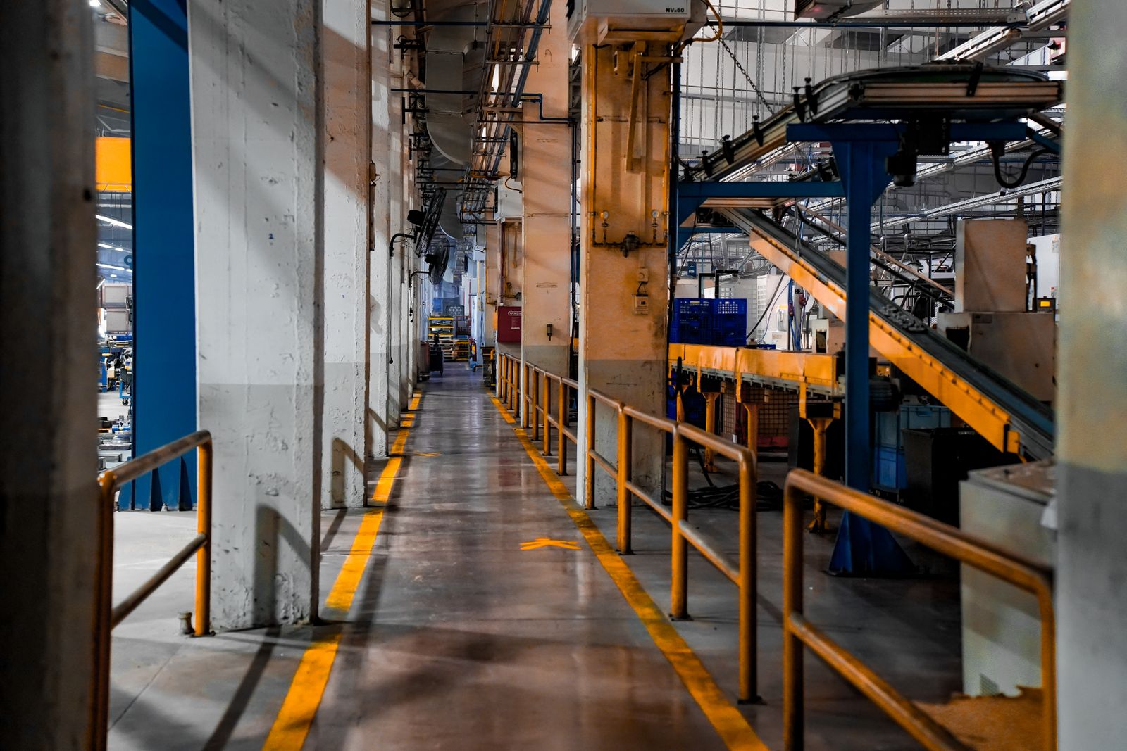 A cinematic factory interior