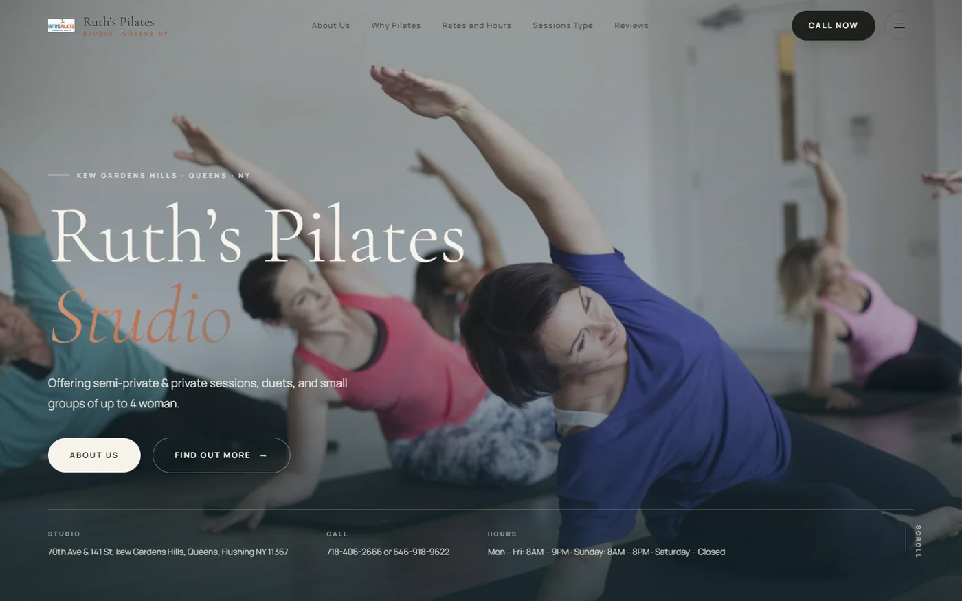 The Ruth's Pilates Studio website, built by SiteYourStory.