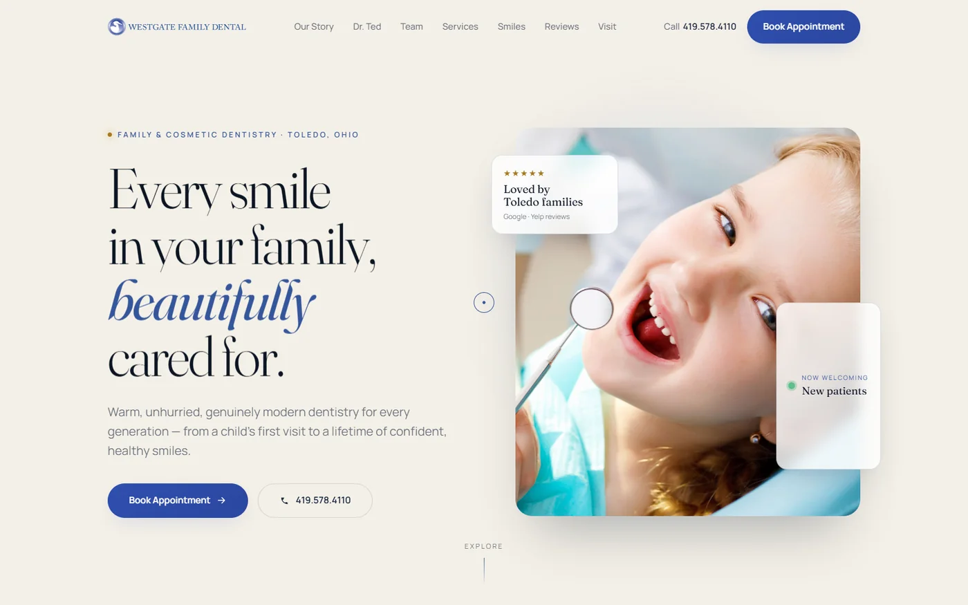 The Westgate Family Dental website, built by SiteYourStory.
