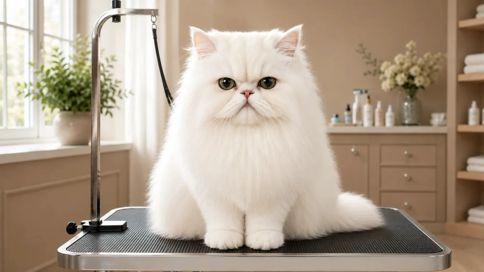 Cat before and after a professional home grooming session — after