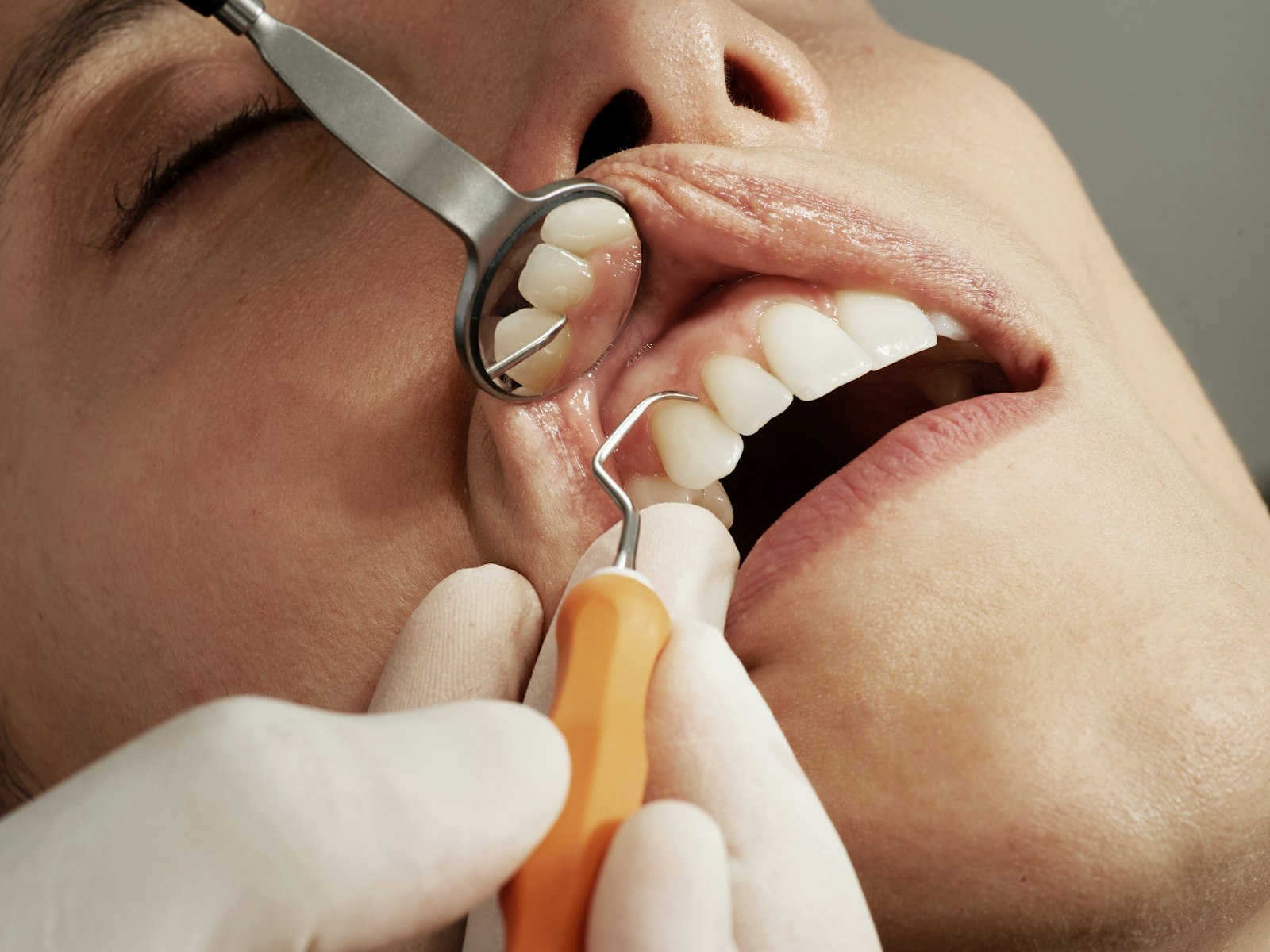 A gentle dental examination in close-up